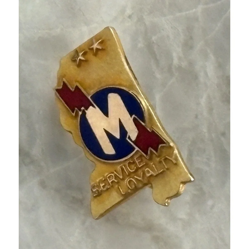 Vintage Gold Filled Mississippi Red Blue Enamel Service Lapel Pin